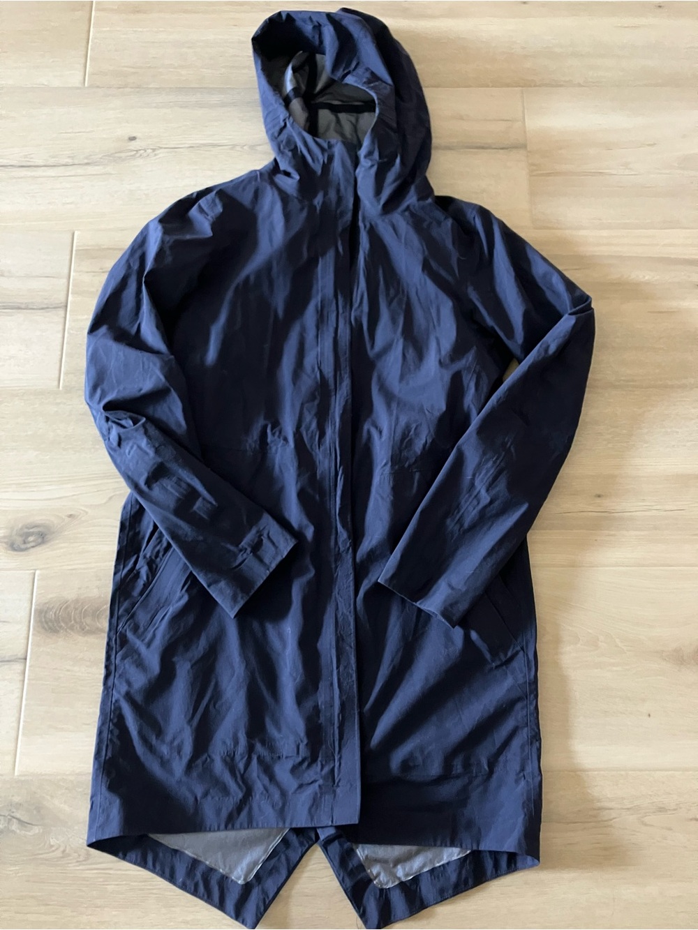 lululemon athletica Navy Hooded Long Raincoat